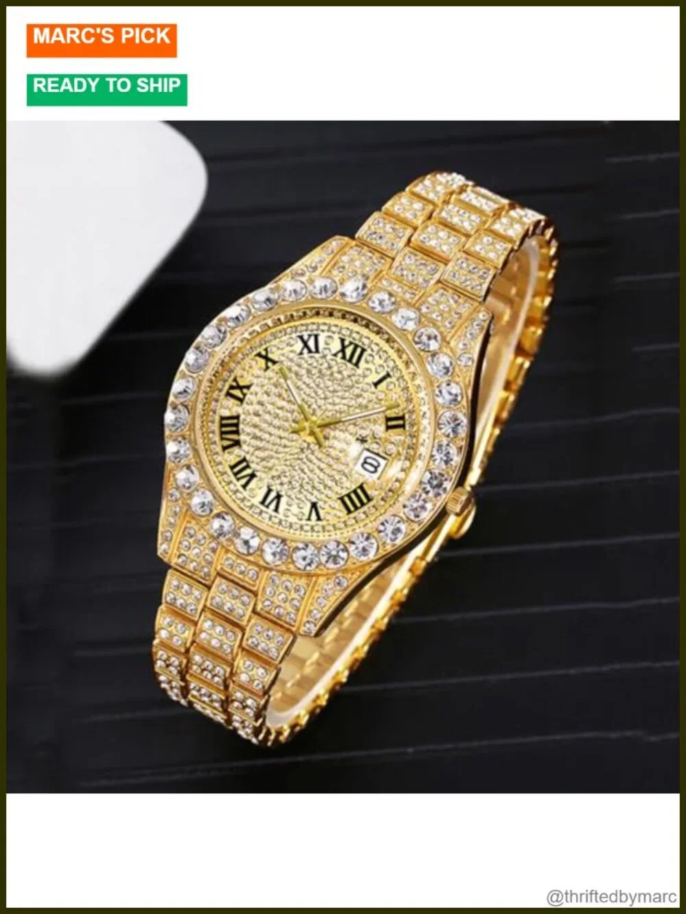 Iced-Out Bling Diamond Luxury Quartz Watch with Date